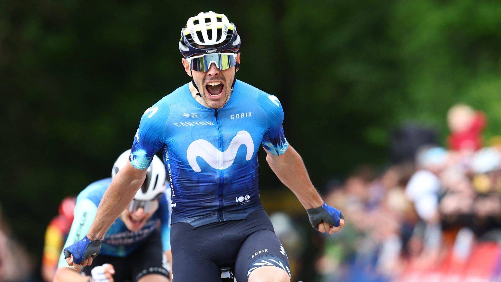 Alex Aranburu of Movistar Team celebrates as he crosses the finish line to win stage 4 of the Baloise Belgium Tour cycling race, 177km with start and finish in Durbuy, on Saturday 15 June 2024.
BELGA PHOTO DAVID PINTENS